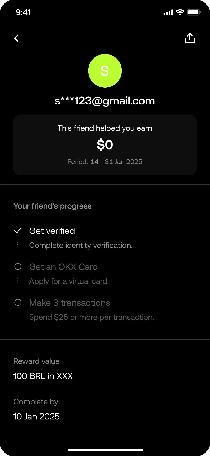 Friend progress screen tracking each referral step